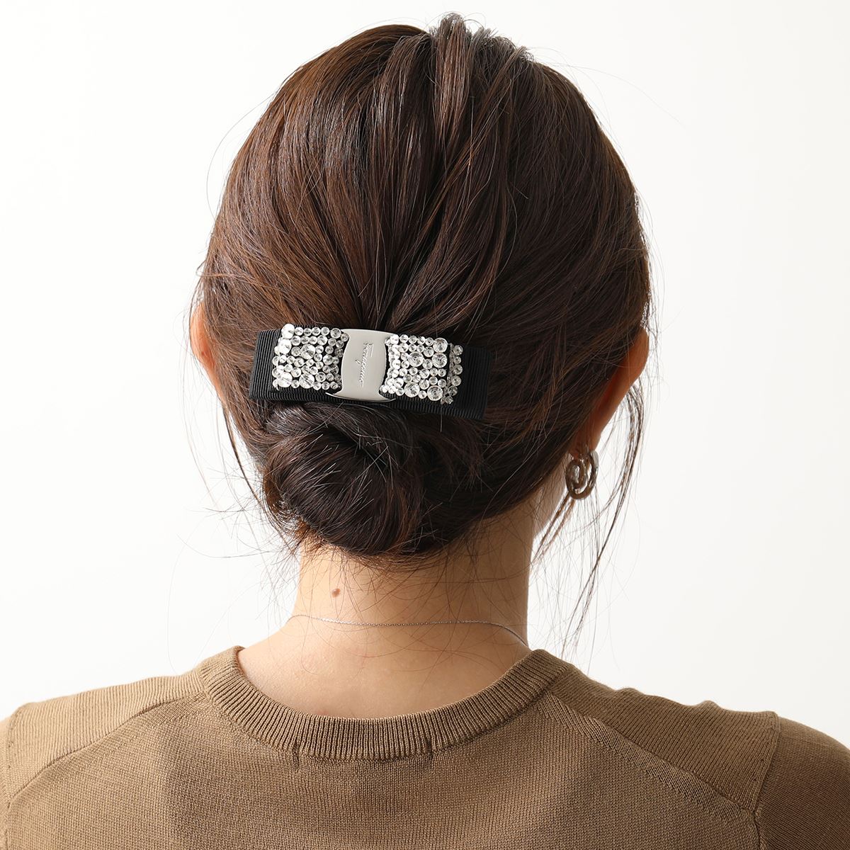 FERRAGAMO フェラガモ 34 2759 001 バレッタ ヴァラ リボン クリスタル ヘアアクセサリー NERO+CRYSTAL  レディース【po_sannn】【dc_kikaku】