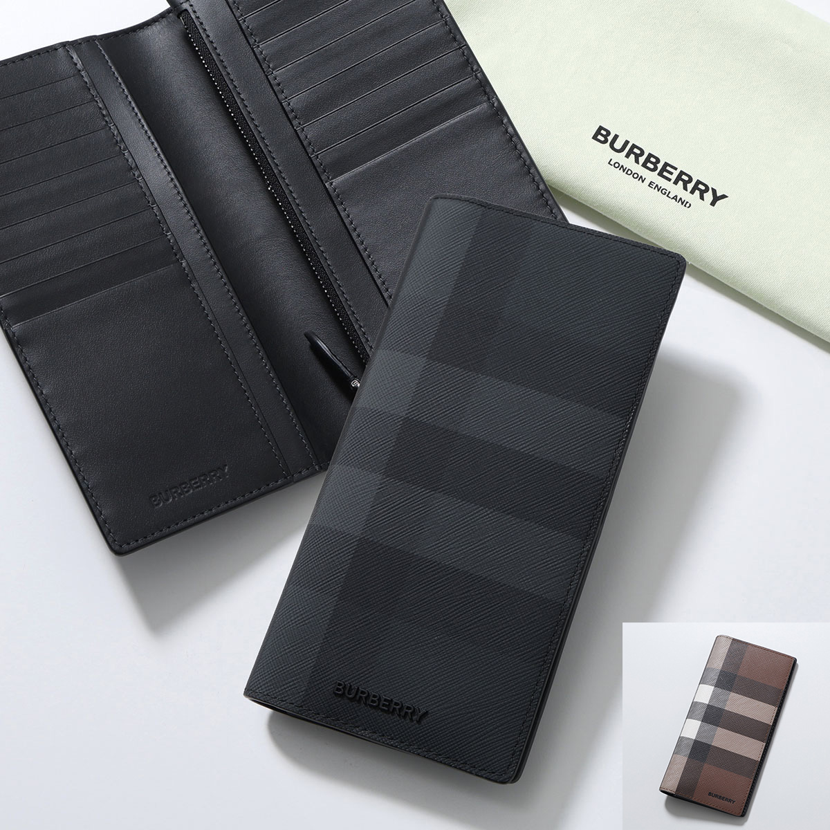 BURBERRY バーバリー 二つ折り長財布 MS CAVENDISH BRT 8070199 メンズ 小銭入れあり ロンドンチェック ロゴ A1208/CHARCOAL