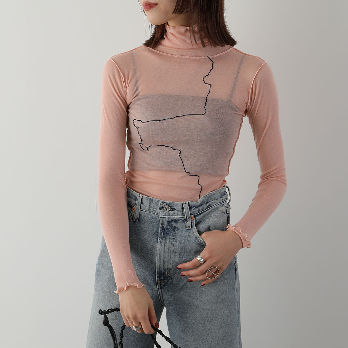 美品　BASERANGE ベースレンジ　リブカットソー　ブラウン　サイズm BASERANGE ベースレンジ カットソー Tシャツ サイズ:M ブラウン