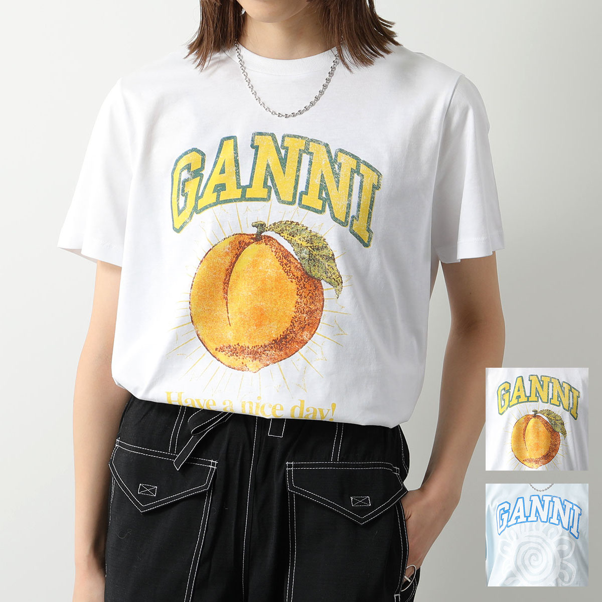 【Ganni】チェリーグラフィック レディース 半袖Tシャツ☆ GANNI ガニー Tシャツ チェリープリント トップス 半袖