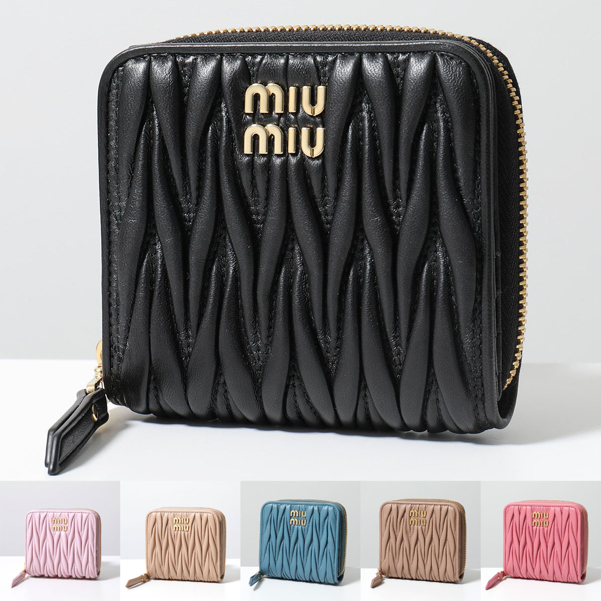 (美品)miumiu 財布 MIU MIU (ミュウミュウ) ロゴ マテラッセレザー 二つ折り財布