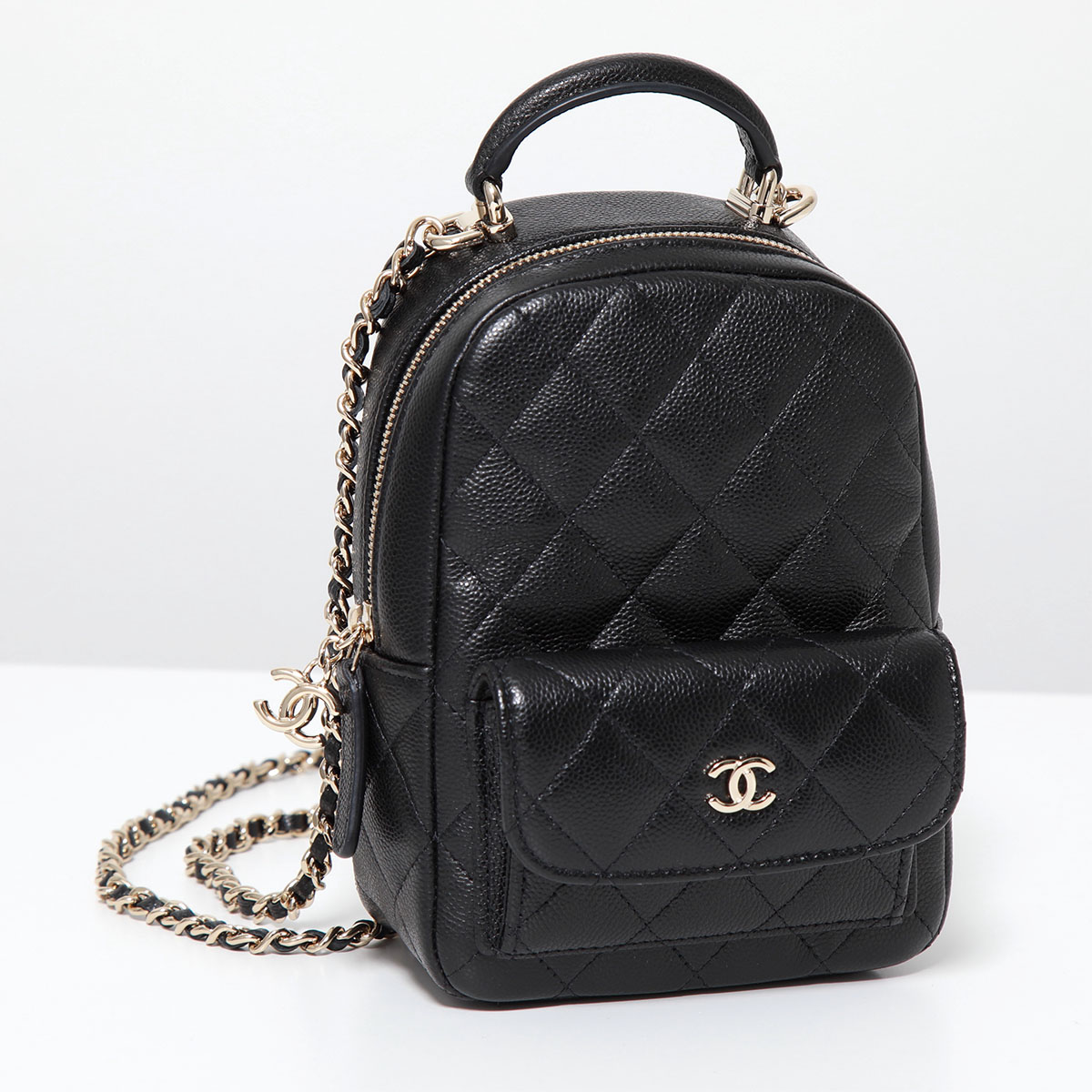 CHANEL 24C 最新作　ミニバックパック　キャビアスキン　ショルダーバッグ キャビアスキンのフラップバック】CHANEL ミニバック 18cm