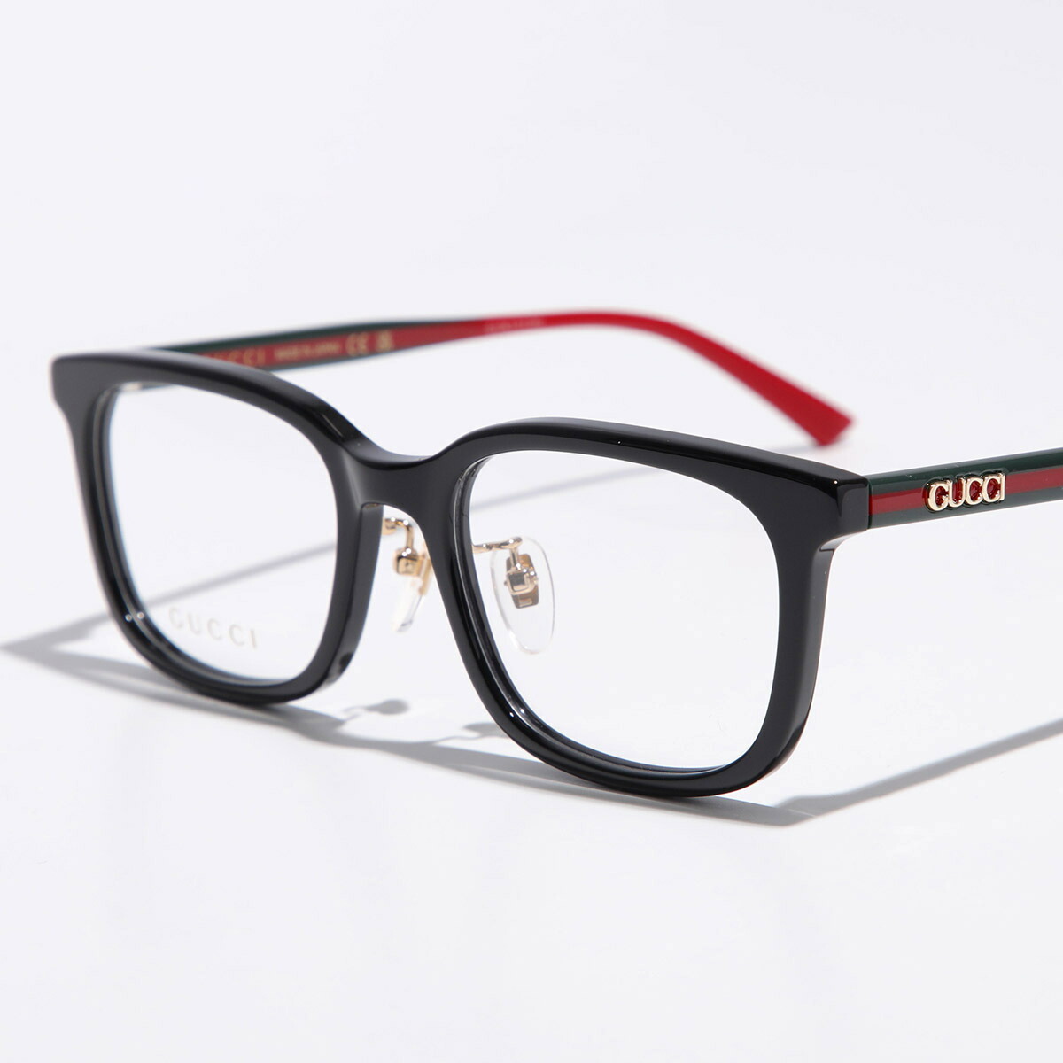 GUCCI ファッションメガネ ブラック/レッド/グリーン $400 GUCCI EyeGlasses Square Black Green Red Stripe Full Rim Frame