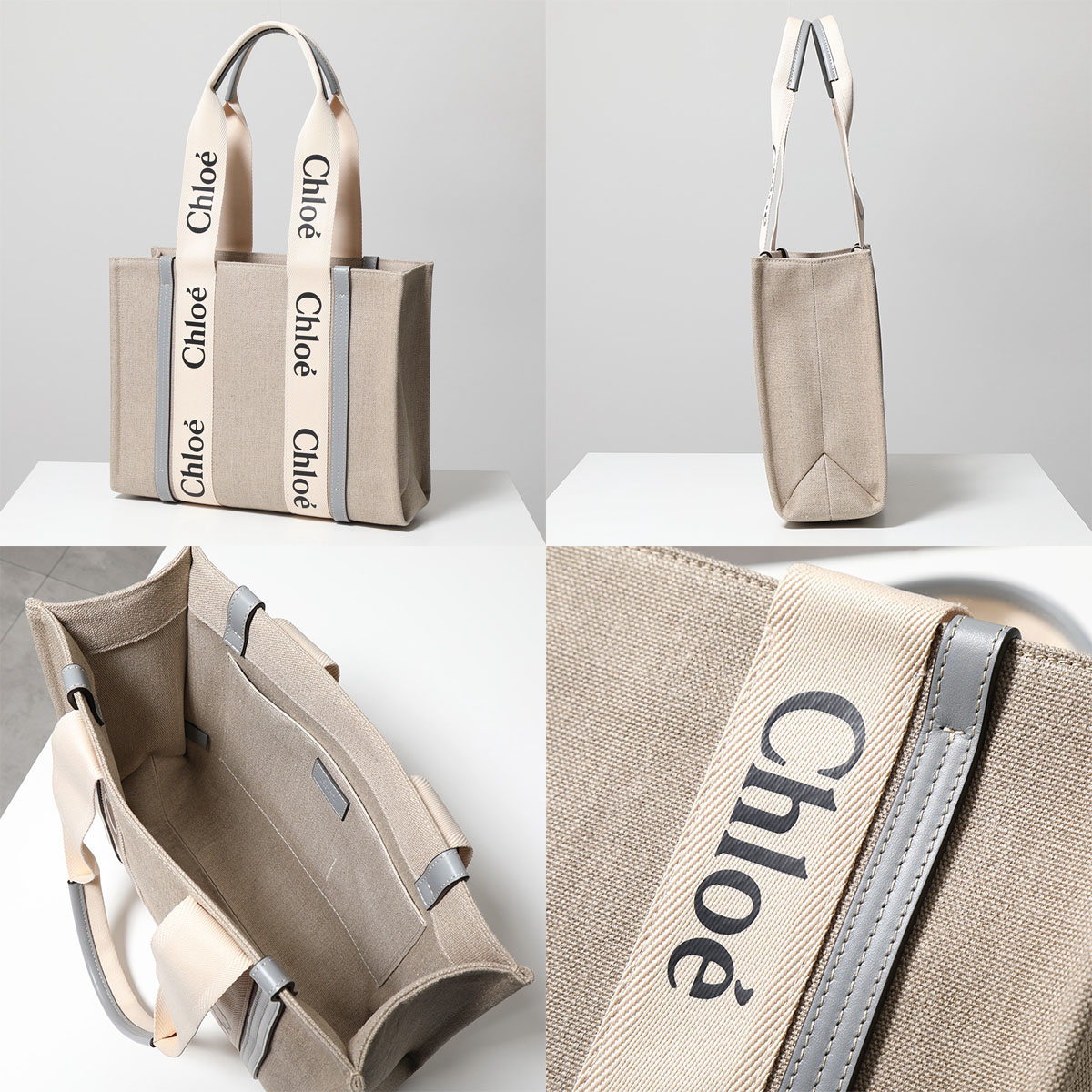 【美品】Chloé クロエ リネン製WOODYトートバッグ Chloe クロエ トートバッグ WOODY MEDIUM ウッディ ミディアム