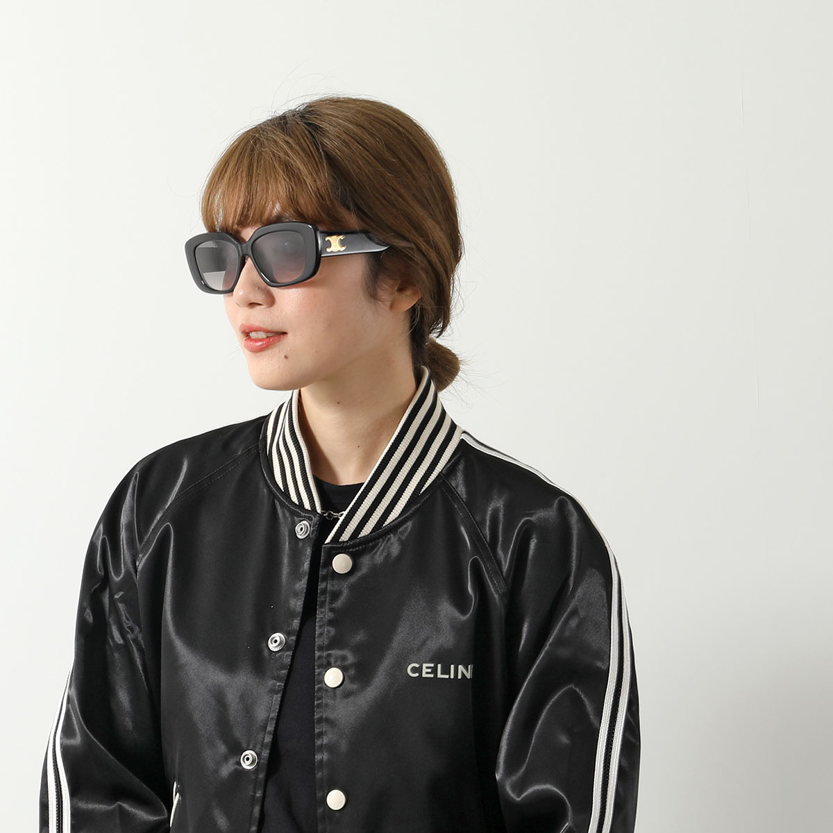 CELINE セリーヌ サングラス TRIOMPHE 04 トリオンフ 4S216CPLB.38NO CL40216U 01F レディース メガネ  レクタンギュラー ウェリントン型 メタルロゴ UVカット アイウェア ブラック