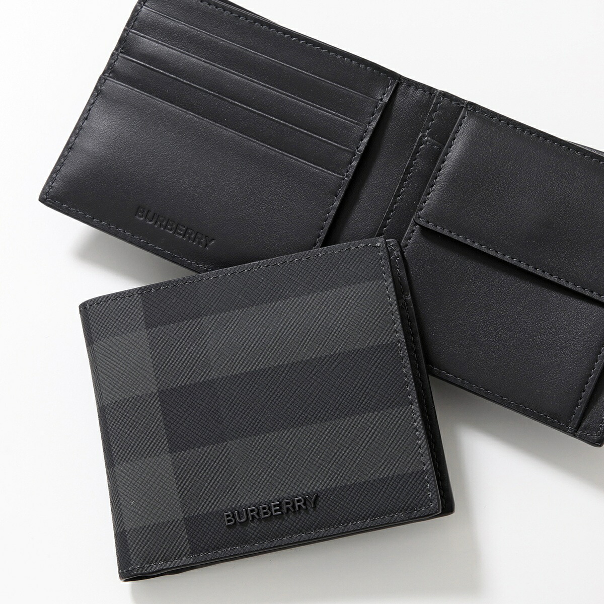 バーバリー　黒　レザー　二つ折り財布　メンズ BURBERRY バーバリー 二つ折り財布 メンズ TB ロゴ 無地 レザー