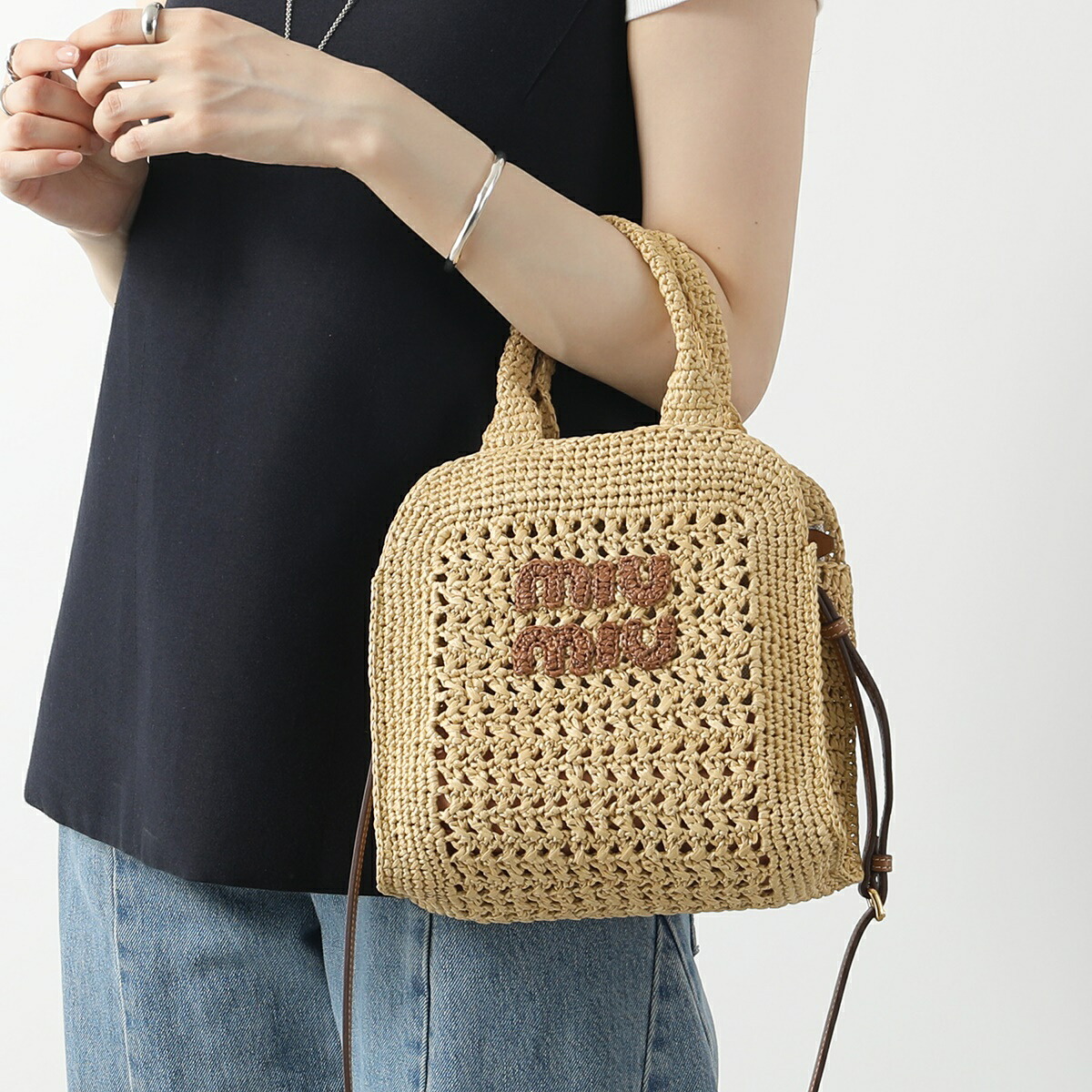 MIUMIU ミュウミュウ かごバッグ 5BA283 2DO1 レディース ラフィア