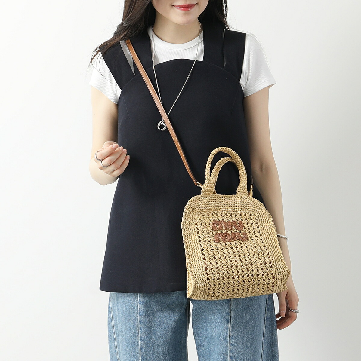 MIUMIU ミュウミュウ かごバッグ 5BA283 2DO1 レディース ラフィア 