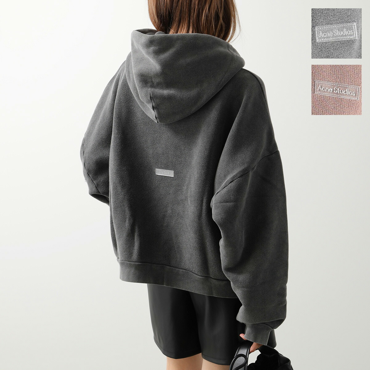 acne Studios パーカー　フーディー　ピンクロゴ　ラベル　ブラック　M Acne Studios - Sweatpant logo stamp - Black