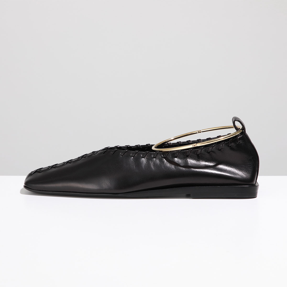 JIL SANDER ジルサンダー フラットシューズ ballerina バレリーナ J15WZ0009 P4864 レディース リング レースアップ  ステッチ メタルアンクレット 靴 002/BLACK-GOLD