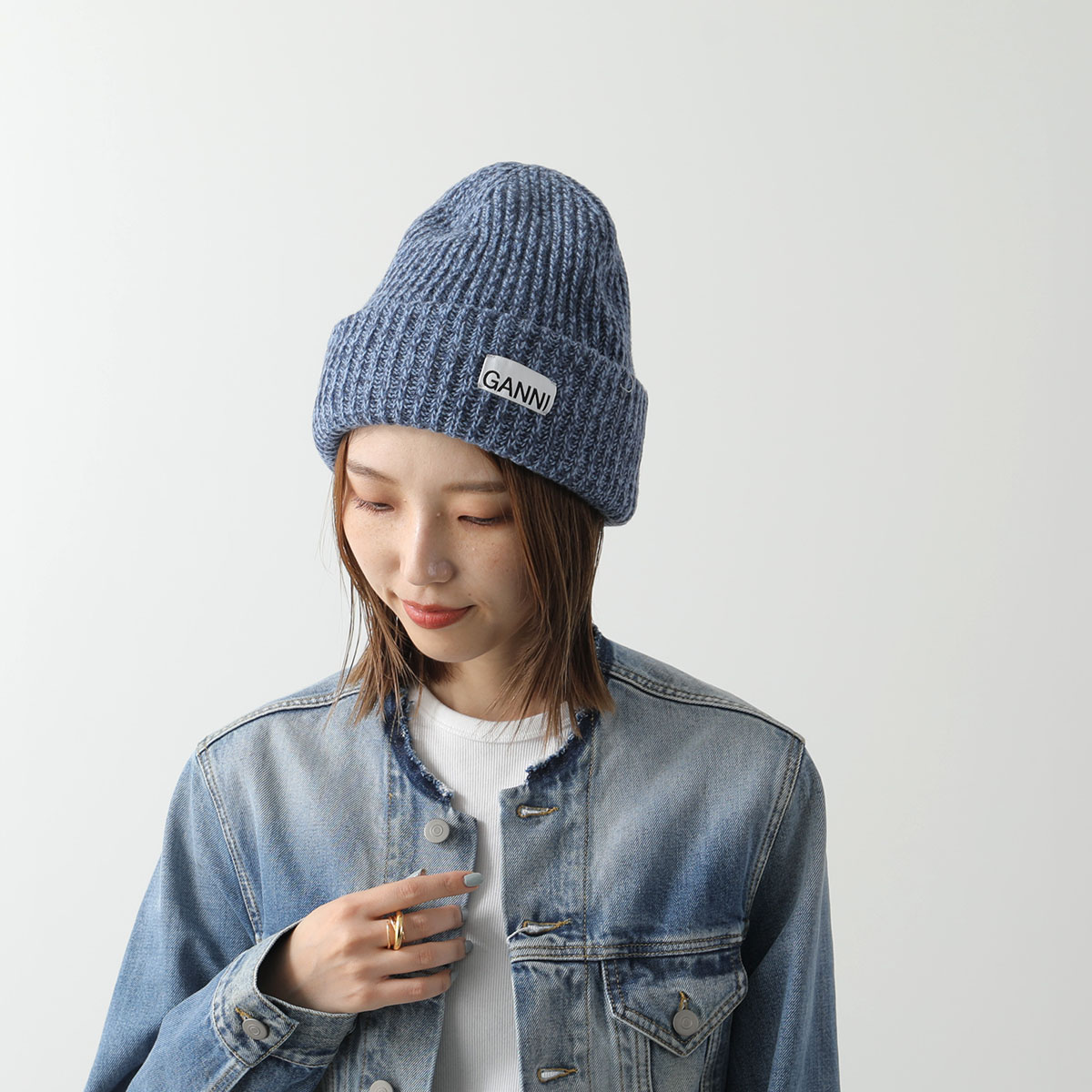 【新品未使用】GANNI ビーニー 黒 GANNI ニット帽 ニットキャップ Light Structured Rib Knit