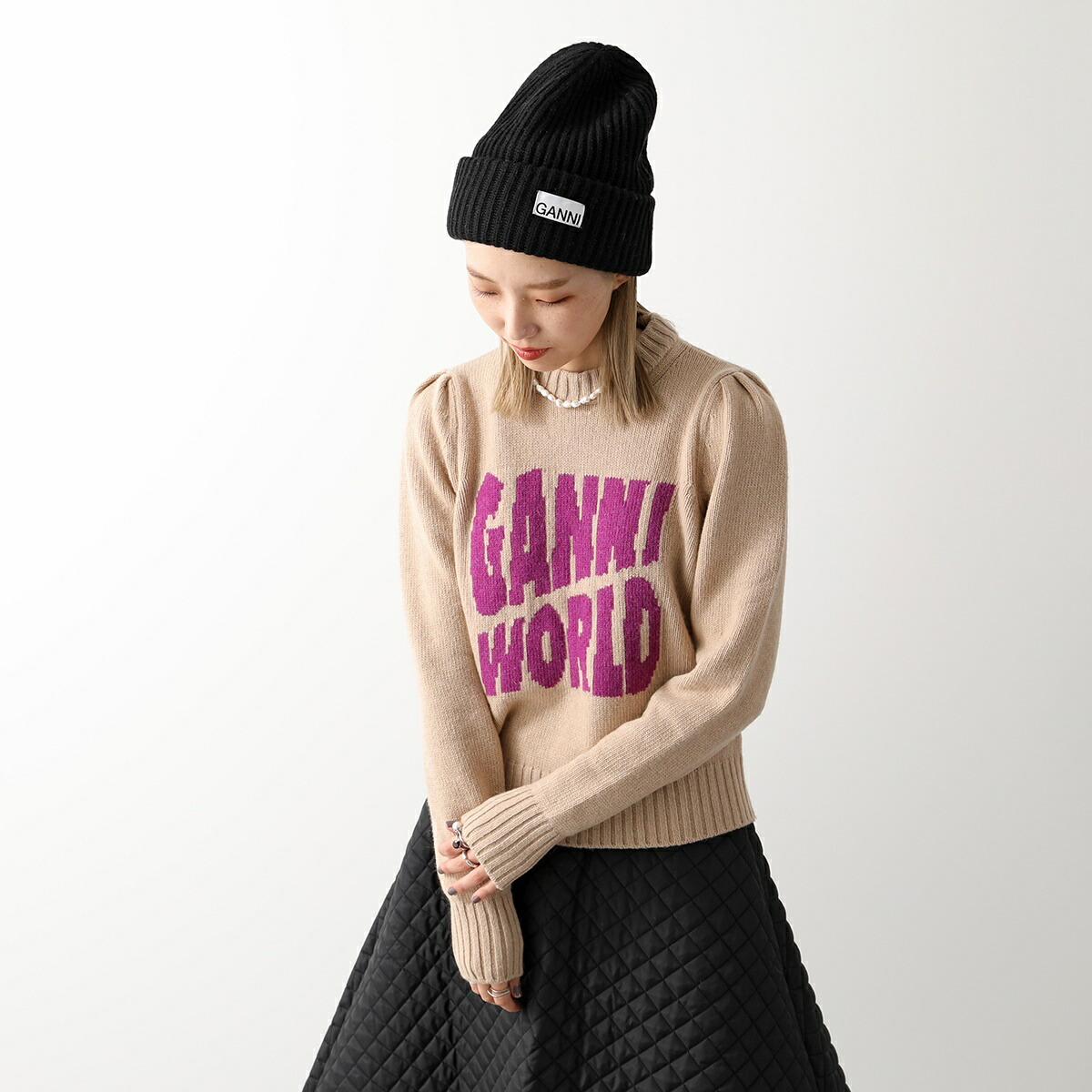 GANNI ガニー ニット帽 Structured Rib Beanie A4429 A6051