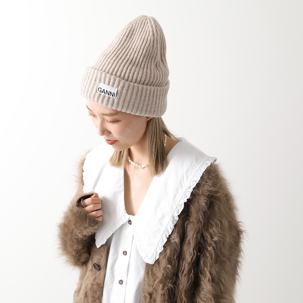 GANNI ガニー ニット帽 Structured Rib Beanie A4429 A6051