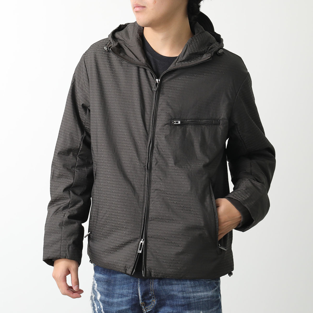 EMPORIO ARMANI アルマーニ ノーカラーベルベットジップジャケット EMPORIO ARMANI アルマーニ ノーカラーベルベットジップ