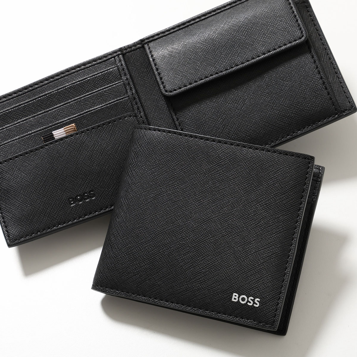 ✨新品未使用✨ HUGO BOSS レザー 二つ折り財布 ネイビー BOSS】ボス 二つ折り財布 レザー 革 財布 小銭入れ カード 収納