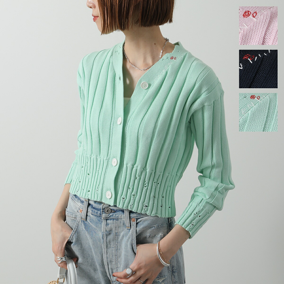 MARNI マルニ セーター GCMD0276A1 UFC652 レディース クルーネック ニット 長袖 ダメージ加工 ロゴ刺繍 コットン カラー3色 MARNI マルニ セーター GCMD0276A1 UFC652 レディース クルー