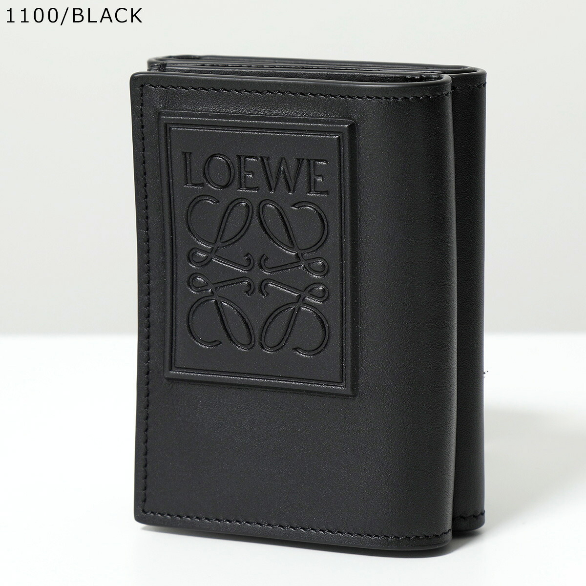 極美✨LOEWE 三つ折り財布 アナグラム トライフォールド レザー ブラック