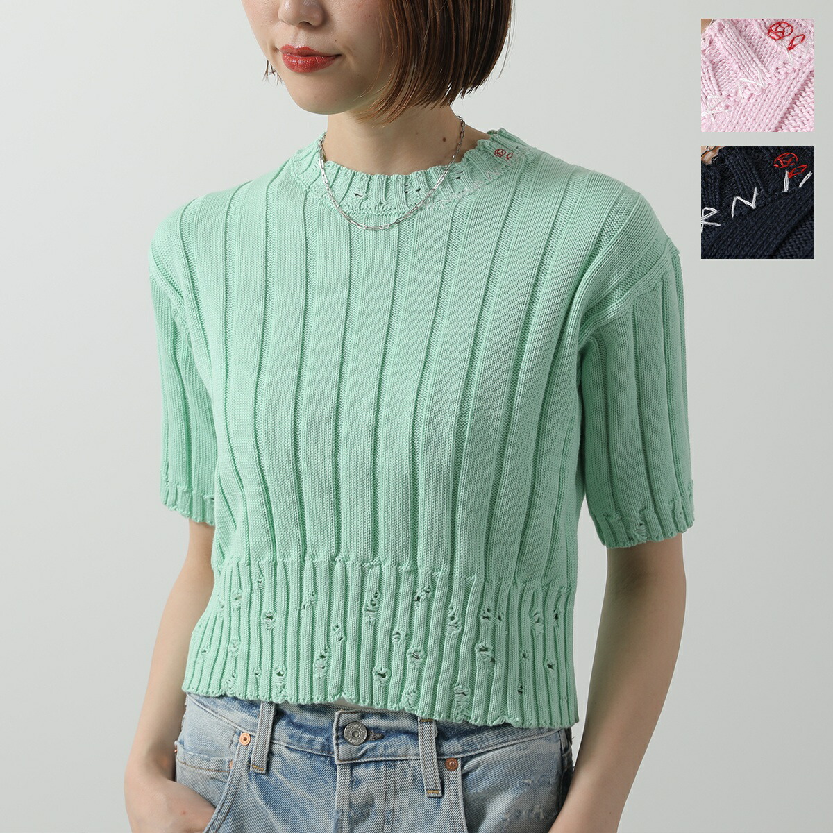 関税込 MARNI マルニ 刺繍ロゴ リブ編みニット ミディワンピース MARNI】 リブ編みニット ミディワンピース 刺繍 (MARNI