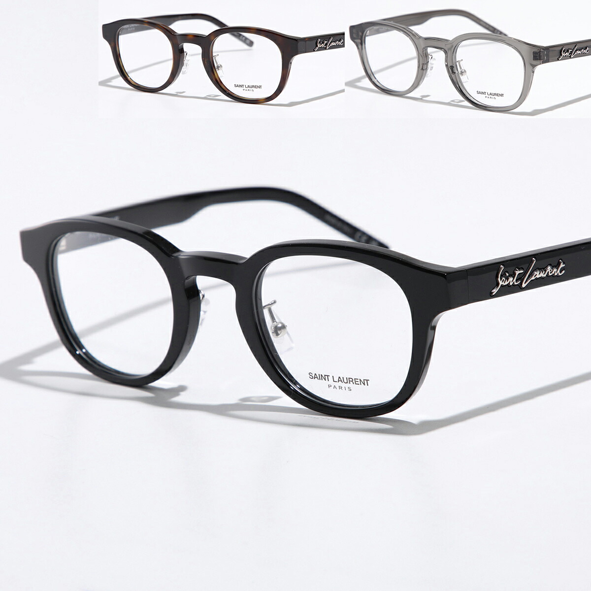 SAINT LAURENT サンローラン メガネ SL 630/J メンズ ウェリントン型 セルフレーム クリアフレーム 黒縁 眼鏡 メタルロゴ クリングスタイプ アイウェア カラー3色