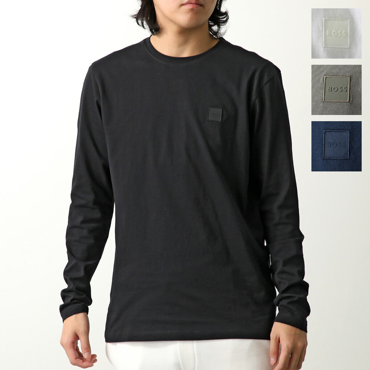 HUGO BOSS ORANGE ヒューゴボス オレンジ Tシャツ TACKS 50512111 メンズ 長袖 コットン クルーネック ロゴパッチ カットソー レギュラーフィット