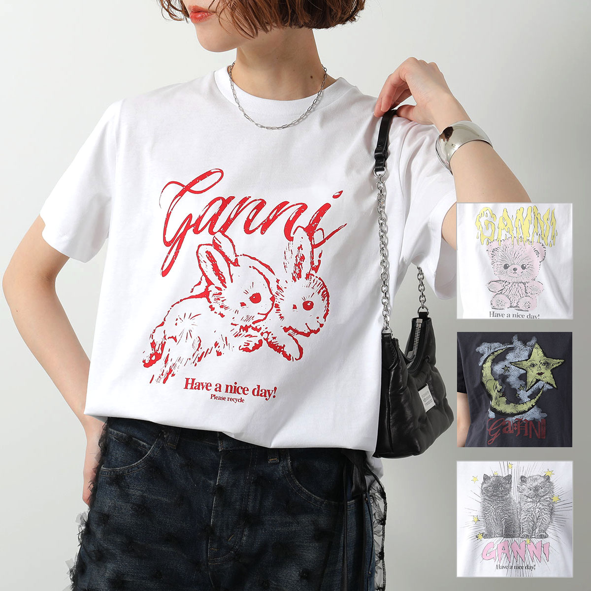 GANNI◆カットソー/M/コットン/PNK/無地 ガニー GANNI Tシャツ カットソー ホワイト オレンジ レディース
