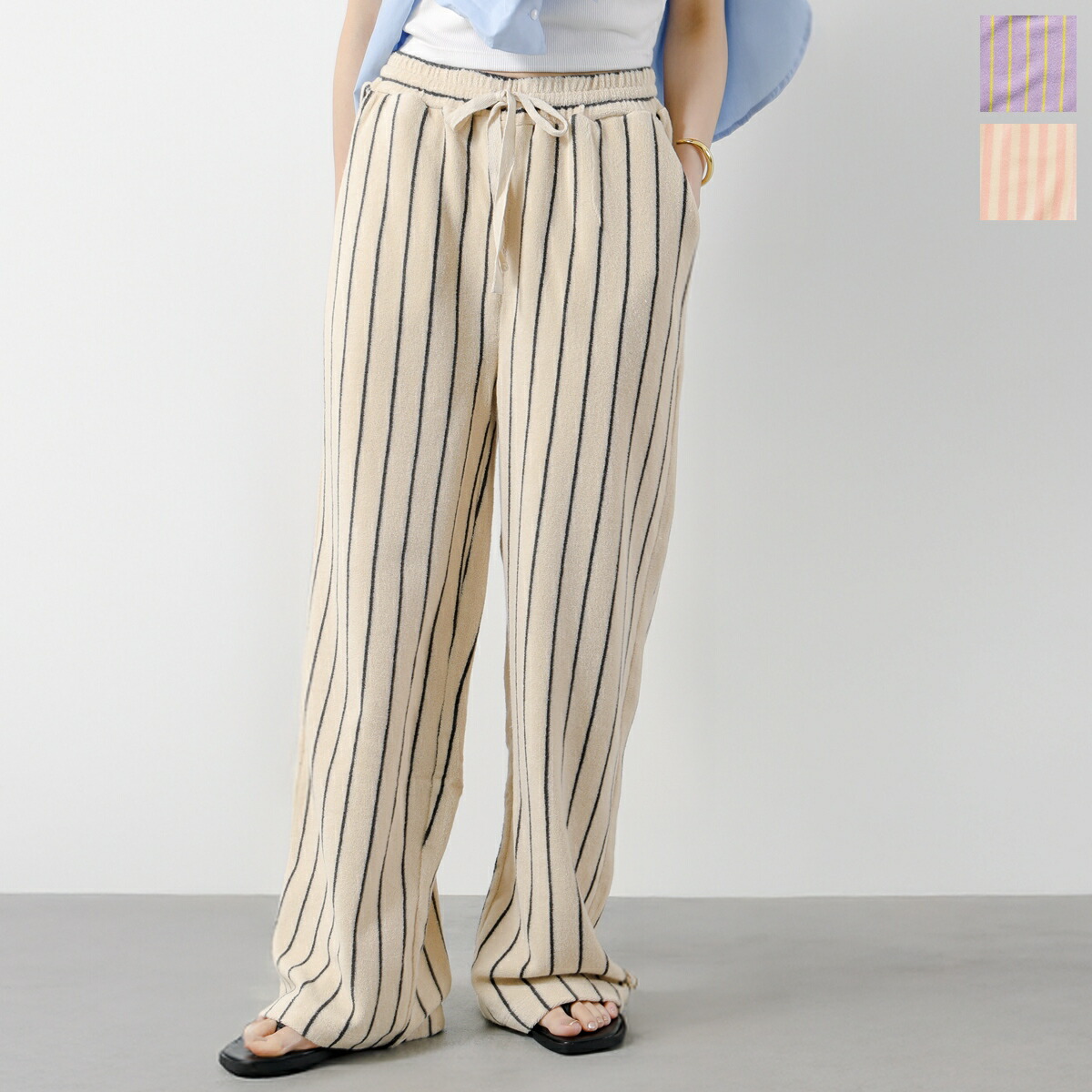 BONGUSTA ボングスタ イージーパンツ NARAM PANTS ナラム パンツ レディース タオル地 コットン ストライプ ストレッチ カラー3色