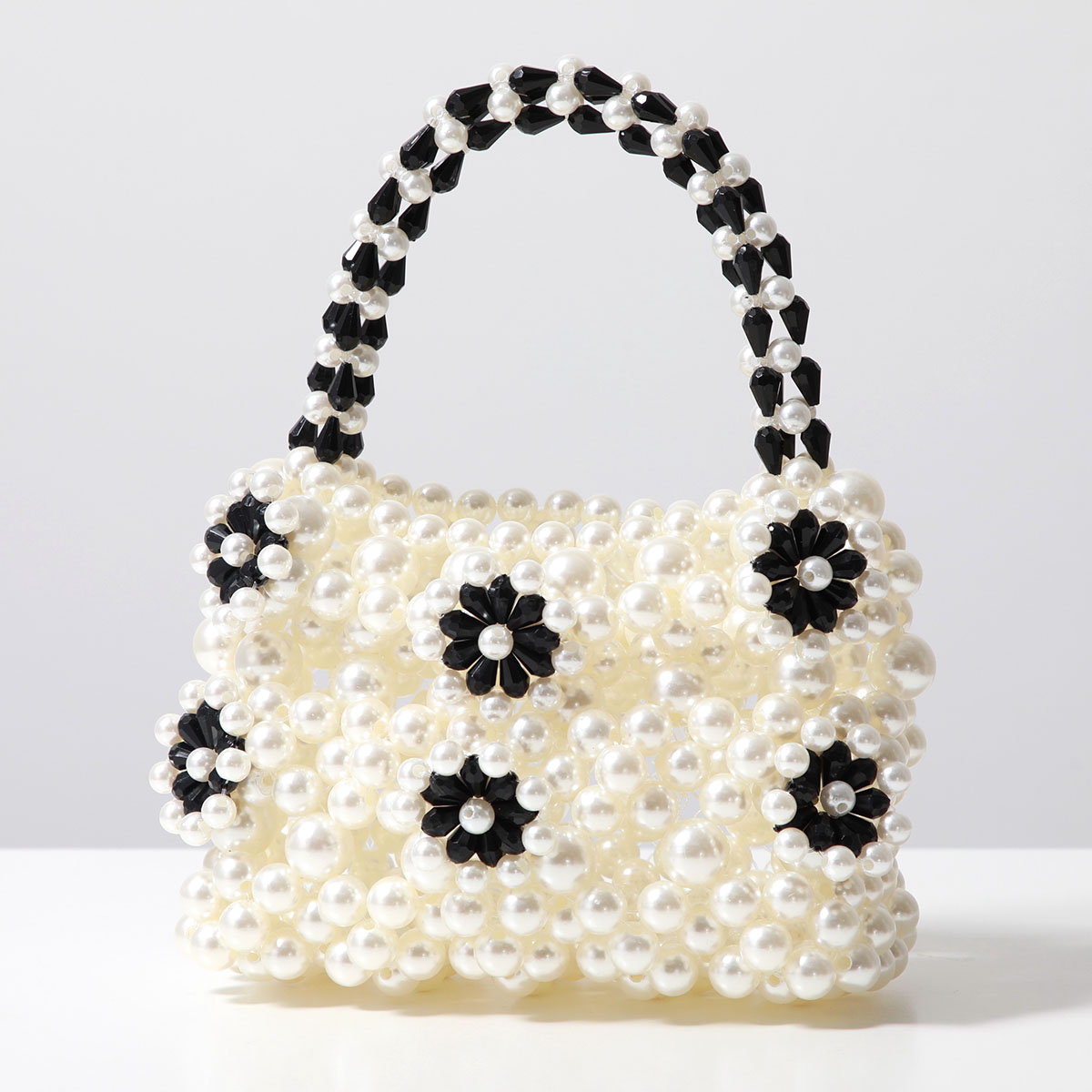 【sister jane】バッグ ビーズ トップハンドル 花柄 ホワイト シスタージェーン Sister Jane Sister Jane ハンドバッグ BLACK
