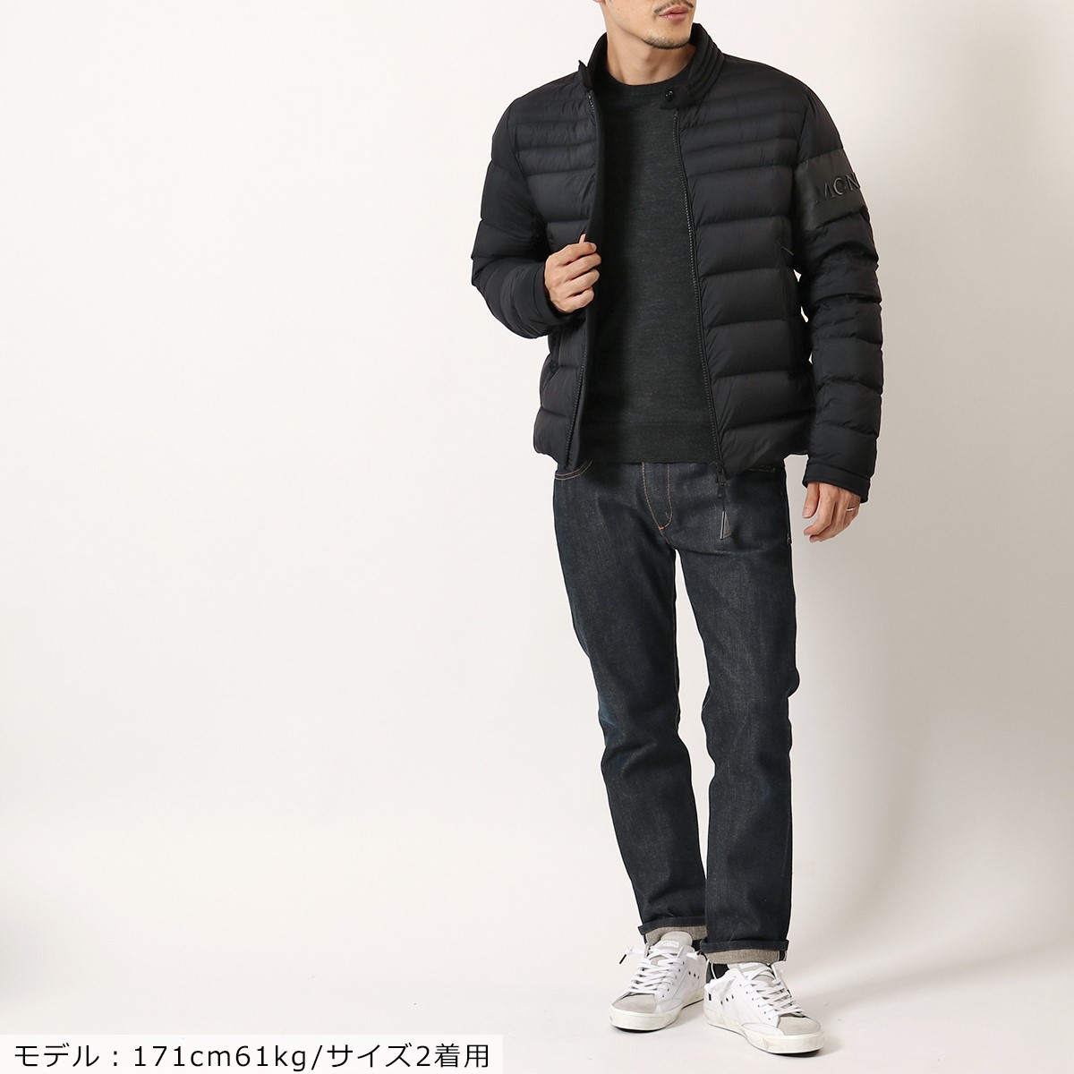 MONCLER モンクレール ARREE エリア 1A54200 C0572 ライダース ダウンジャケット ブルゾン ロゴ 999 メンズ|インポートセレクト musee