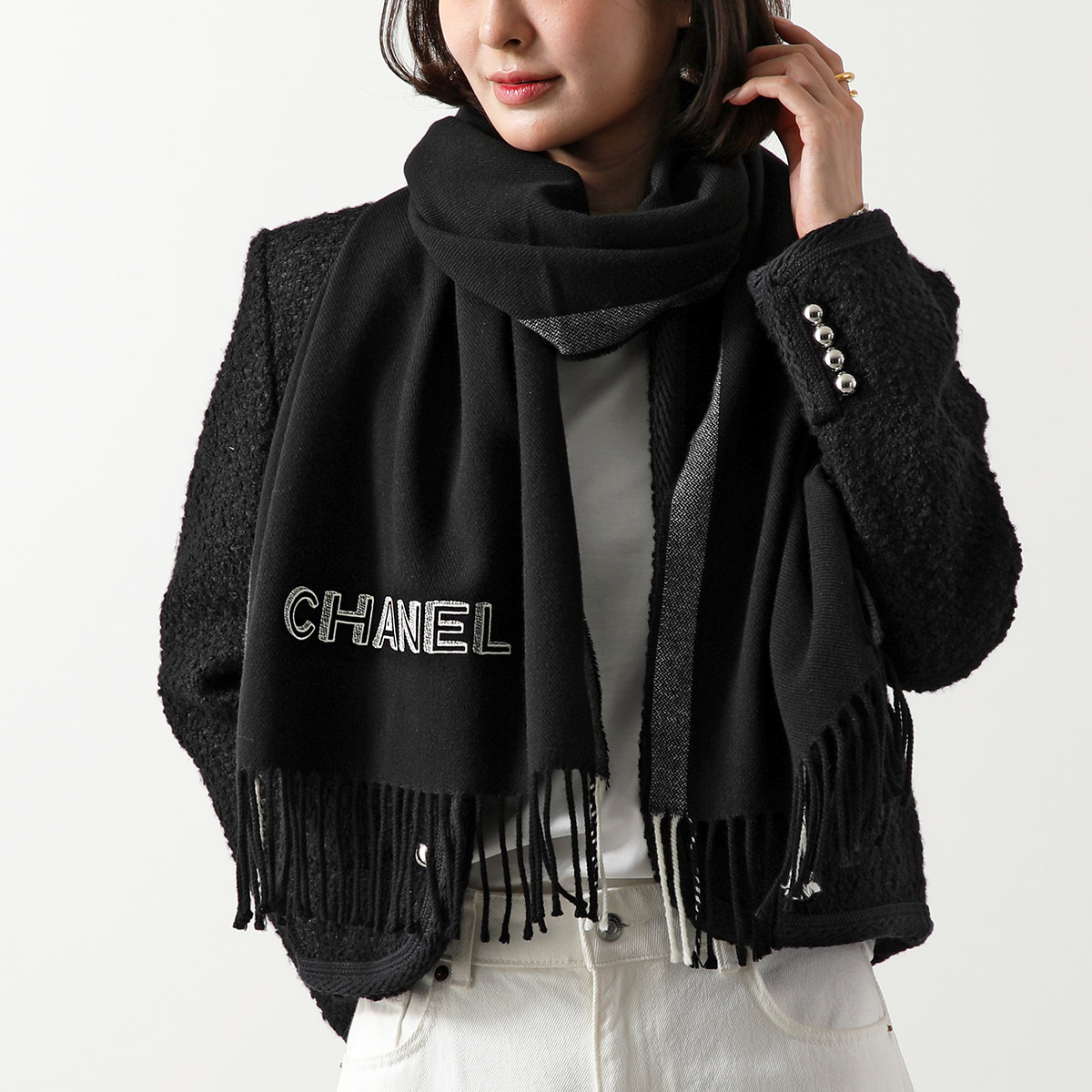 【コットン製！！】CHANEL メティエダール アイコン柄 マフラー コットン製！！】CHANEL メティエダール アイコン柄 マフラー