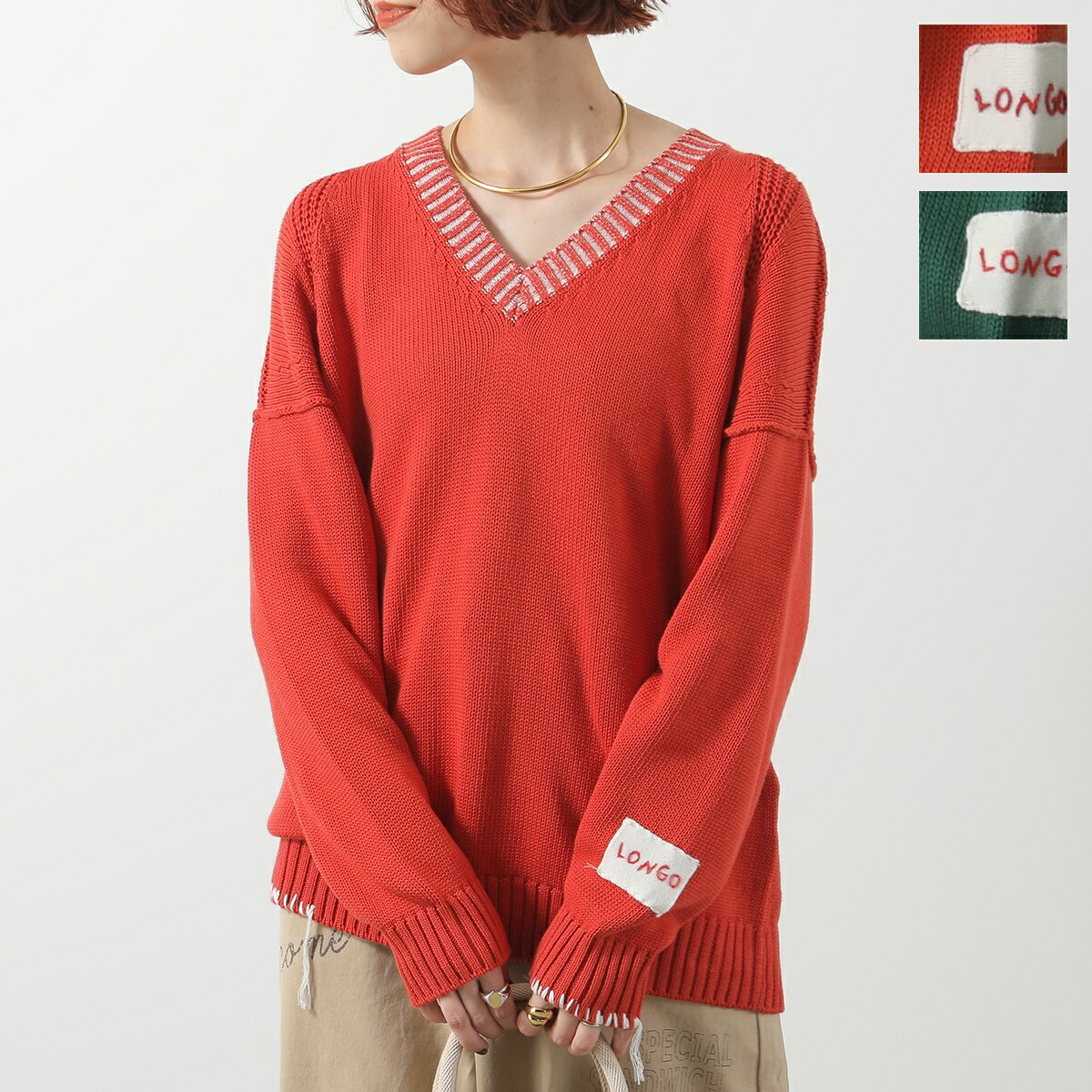 LONGO ロンゴ ニット S022420L レディース 長袖 コットン セーター サマーニット クルーネック イタリア製 刺繍ロゴ セットアップ可能 カラー2色 楽天市場】LONGO ロンゴ ニット S022420L レディース 長袖