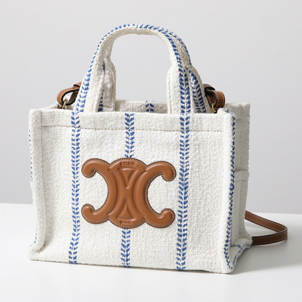 海外限定*CELINE*ラフィア風＆トリオンフ刺繍 ティーンバッグ 直営ショッパー付♪CELINE ラフィア風 ティーン トリオンフ 刺繍