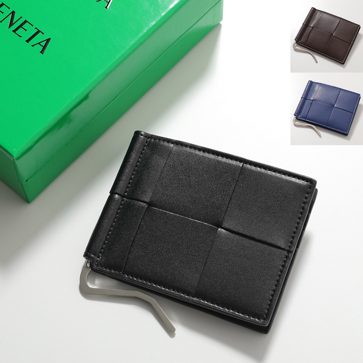 BOTTEGA VENETA マネークリップ イントレチャート ネイビー レザー ♢BOTTEGA VENETA♢イントレチャートマネークリップ☆ (BOTTEGA