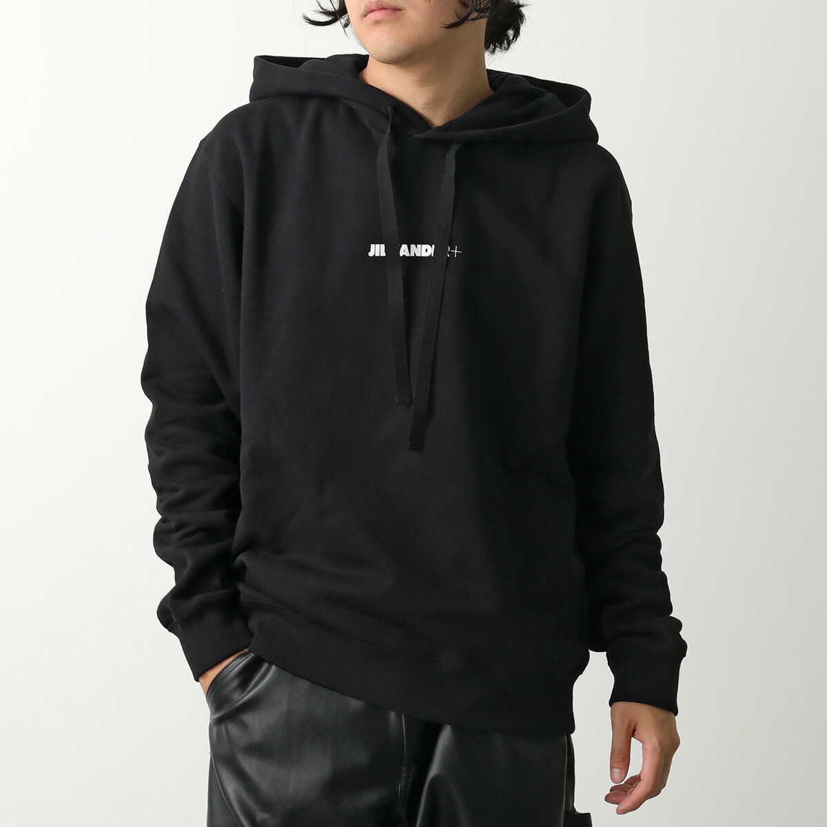 Jil sander★Jil Sander+ ロゴワッペン 長袖パーカー ブラック ジルサンダー Jil Sander+ ロゴワッペン長袖パーカー