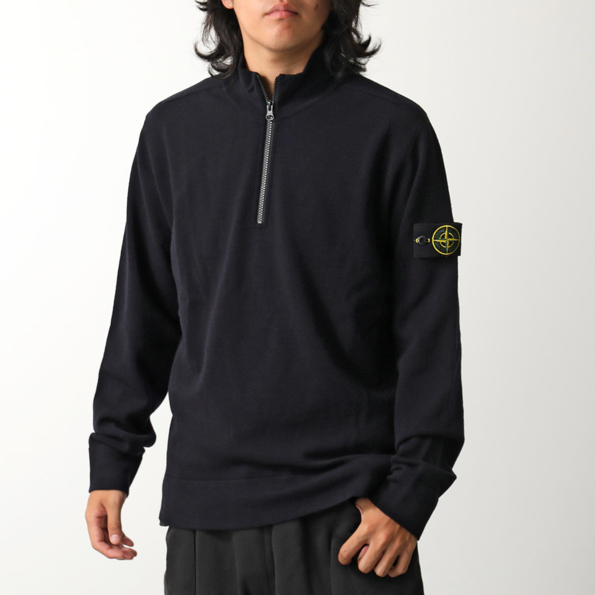 Stone  ハーフジップ　ニット　ブラックXL STONE ISLAND ニットハーフジップ薄手