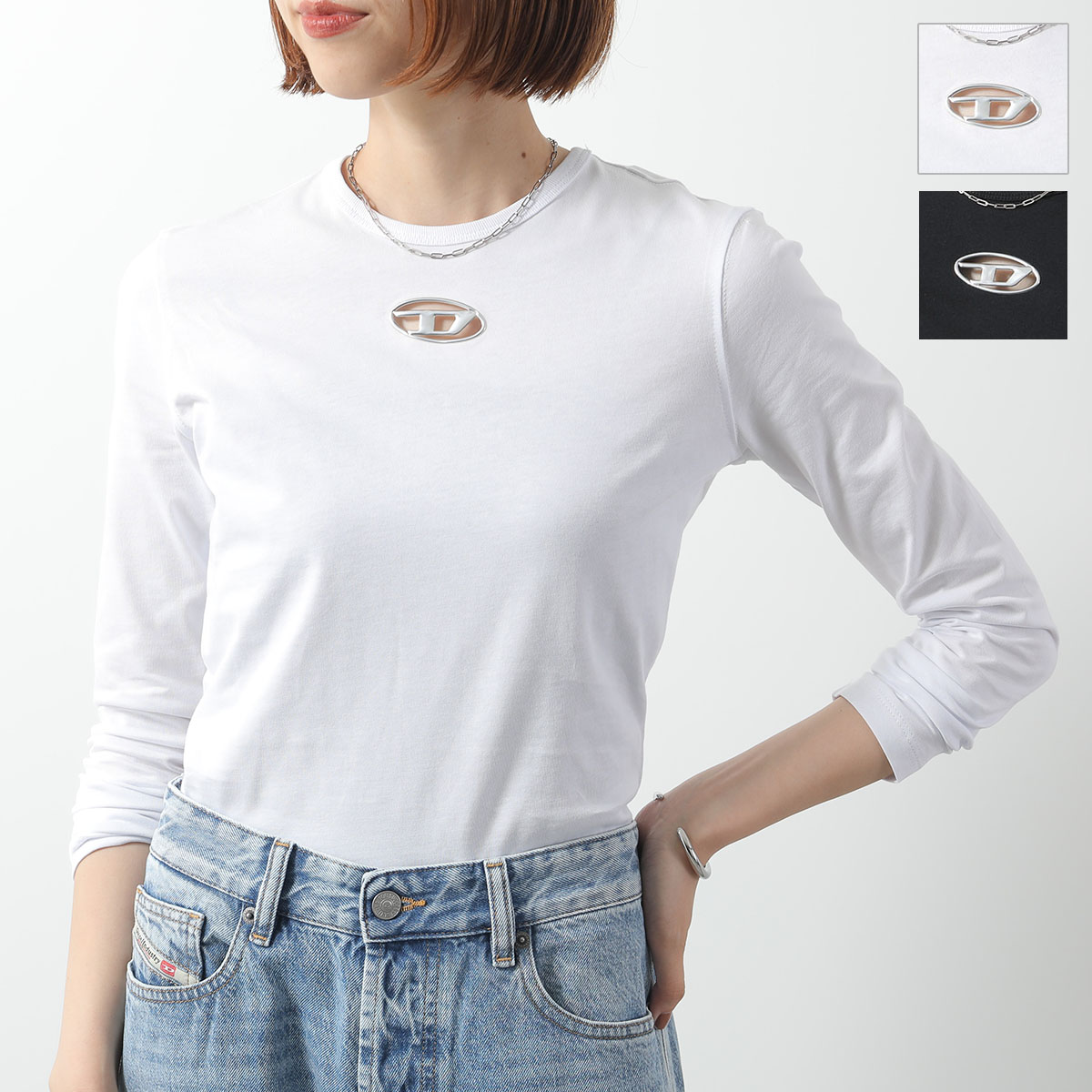 DIESEL ホワイト リブニット長袖 トップス M-Valary Women's Ribbed-knit long-sleeve top | White | Diesel