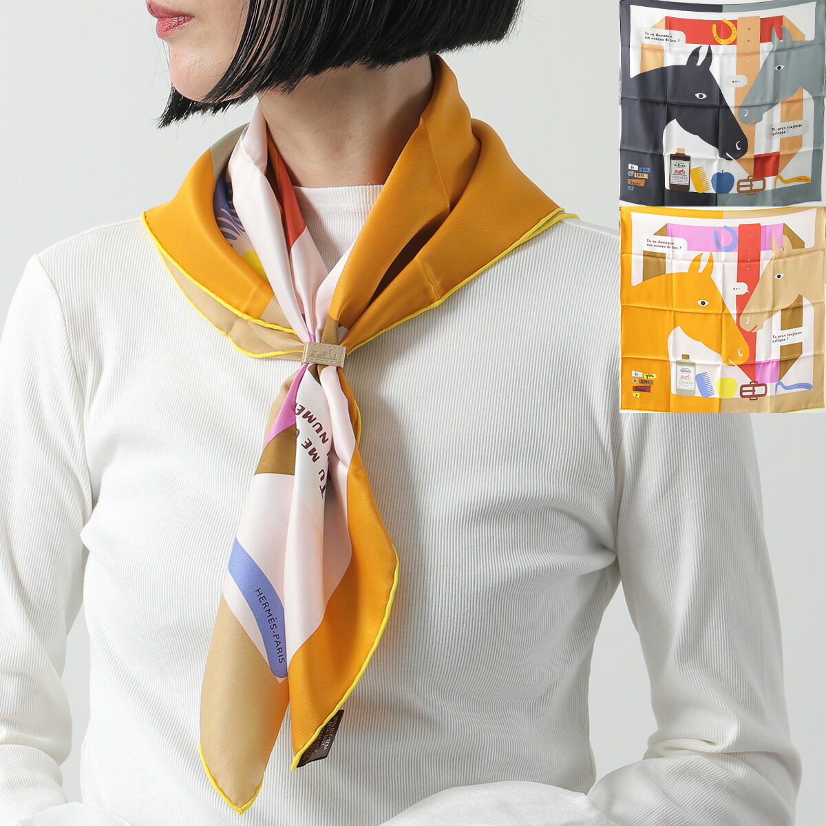 HERMES マフラー ジャストインケース カシミヤマフラー-《バッジ・
