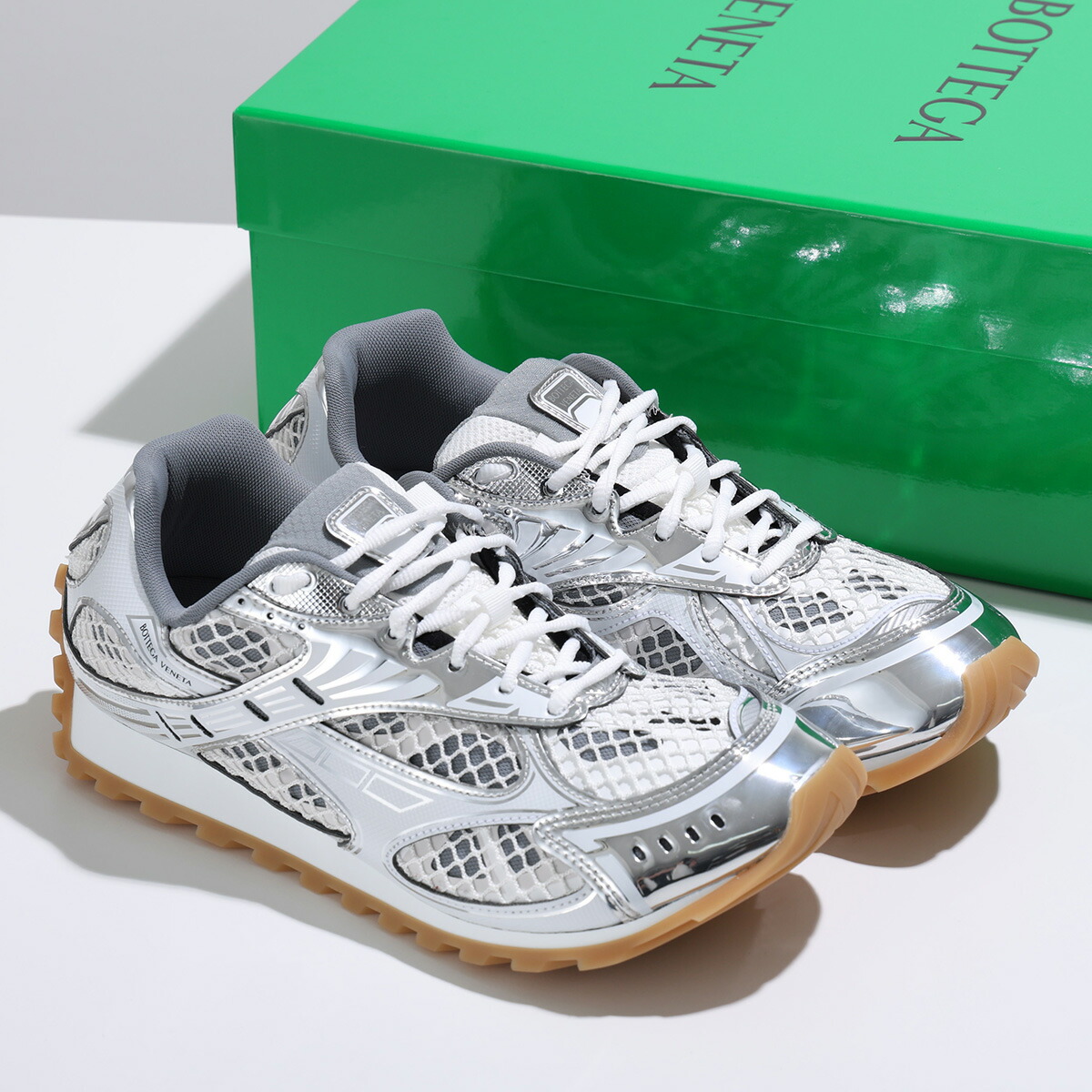 BOTTEGA VENETA ボッテガヴェネタ スニーカー ORBIT オービット 741357 V2X40 メンズ ローカット メッシュ シューズ 靴 1425/SILVER-WHITE 741357V2X401425