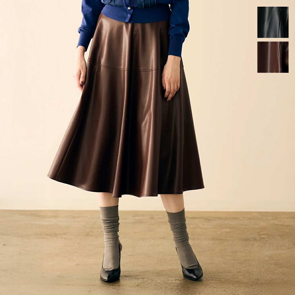 MARILYN MOON マリリンムーン フレアスカート soft eco-leather circular skirt 4253-128 レディース エコレザー ミディ丈 カラー2色|インポートセレクトmusee