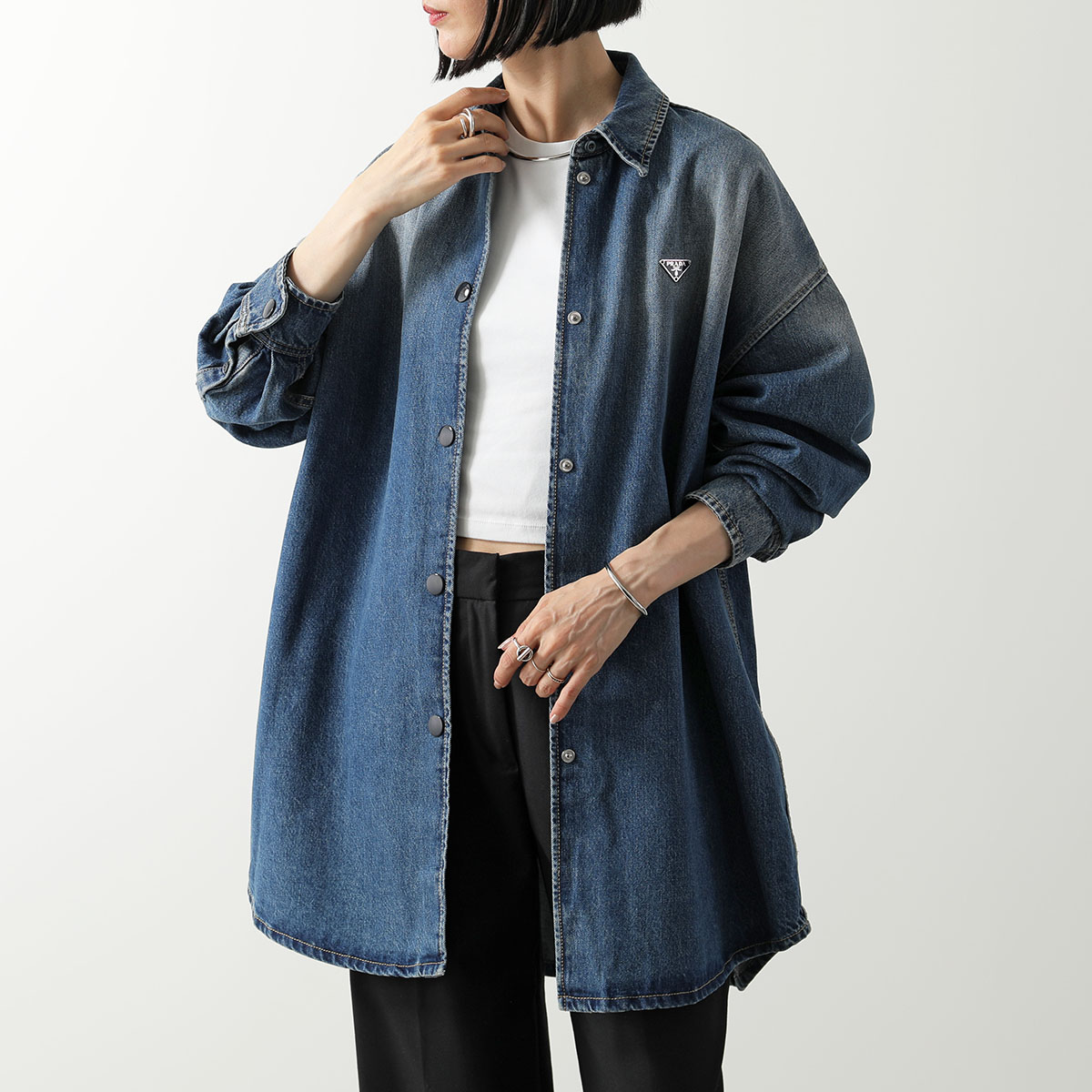 【美品】プラダ　PRADA 半袖デニムジャケット 楽天市場】プラダ PRADA ウォッシュ加工 タイトフィット 半袖