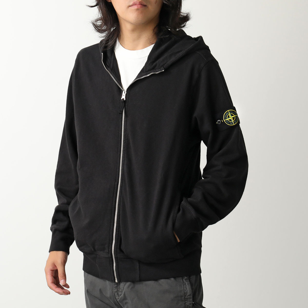タグなし　Stone  パーカー　フーディー　6100042 黒 M STONE ISLAND ストーンアイランド ジップアップパーカ 6100042