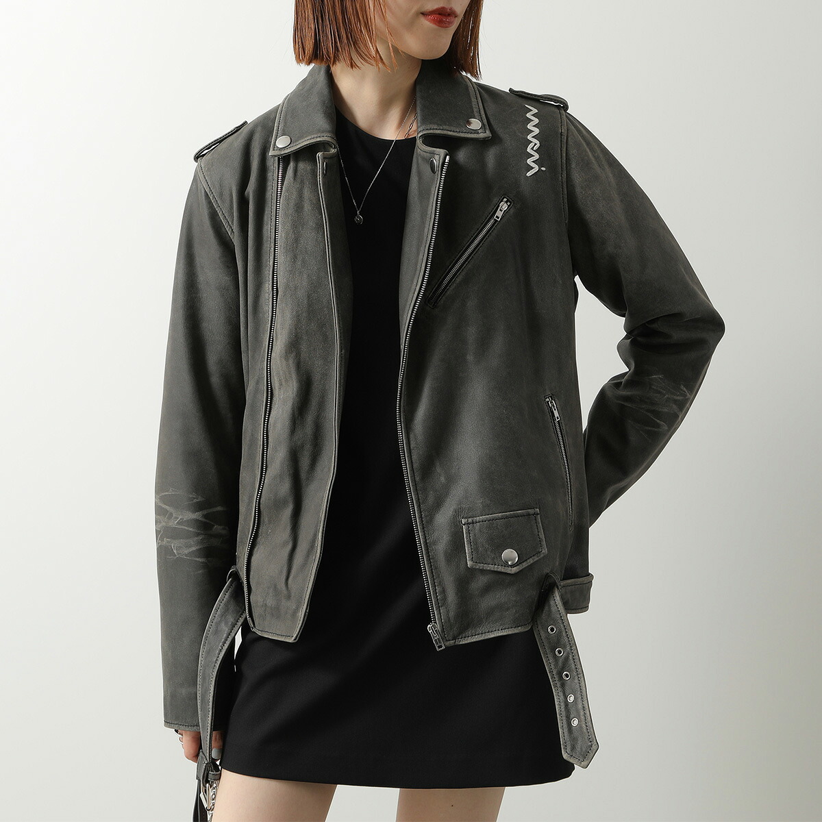 MARNI グレー レザージャケット マルニ(MARNI)マルニ 革ジャン 衣料品 アウター レディース