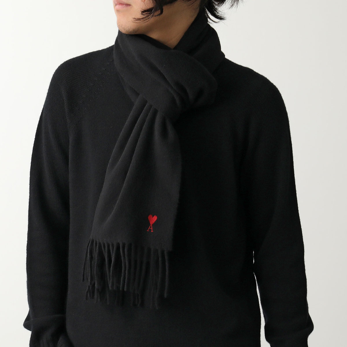 ami paris ハート刺繍 マフラー 黒/赤 楽天市場】ami paris アミ パリス マフラー USF405.334