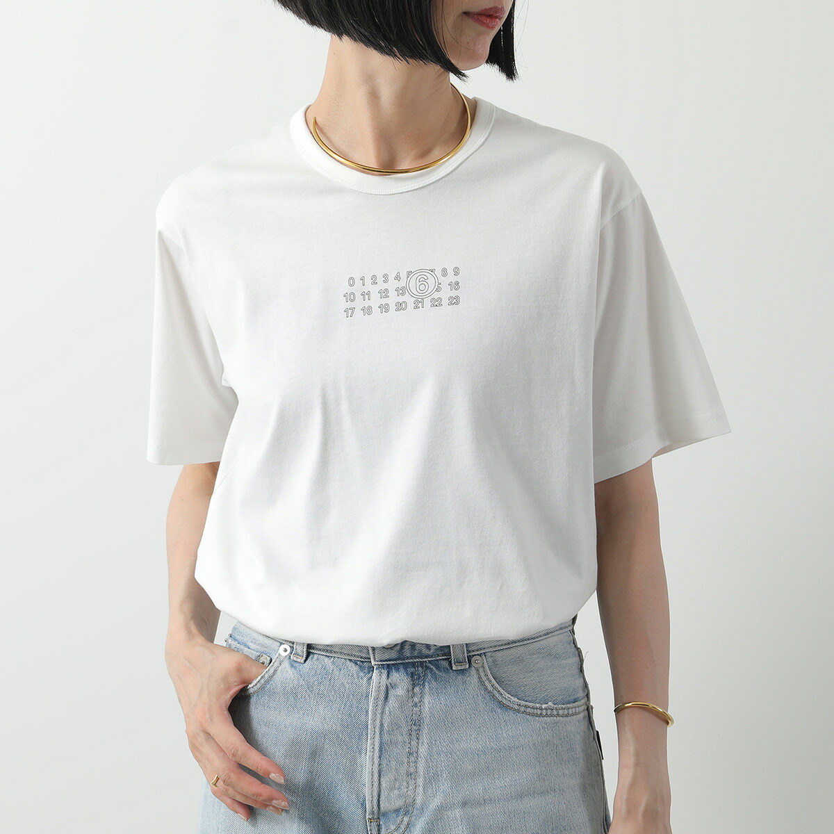 MM6 エムエムシックス メゾンマルジェラ Tシャツ SH0GC0057 S24312 レディース 半袖 カットソー ナンバリングロゴ コットン クルーネック SH0GC0057S24312101｜インポートセレクトmusee