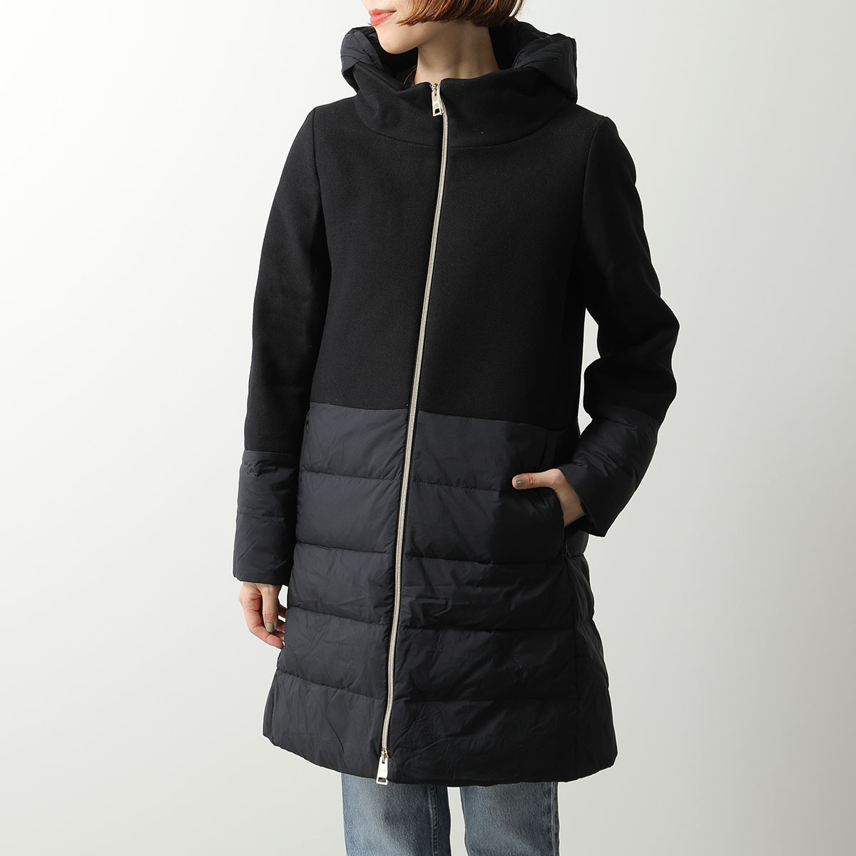 【最大2万円OFFクーポン対象・9/30～10/1限定】HERNO ヘルノ ダウンコート PI002118D 33344 レディース ウール切替 セミロング フード付 カラー3色