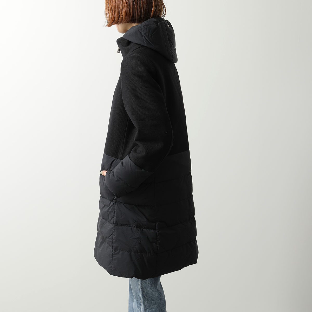 【最大2万円OFFクーポン対象・9/30～10/1限定】HERNO ヘルノ ダウンコート PI002118D 33344 レディース ウール切替 セミロング フード付 カラー3色