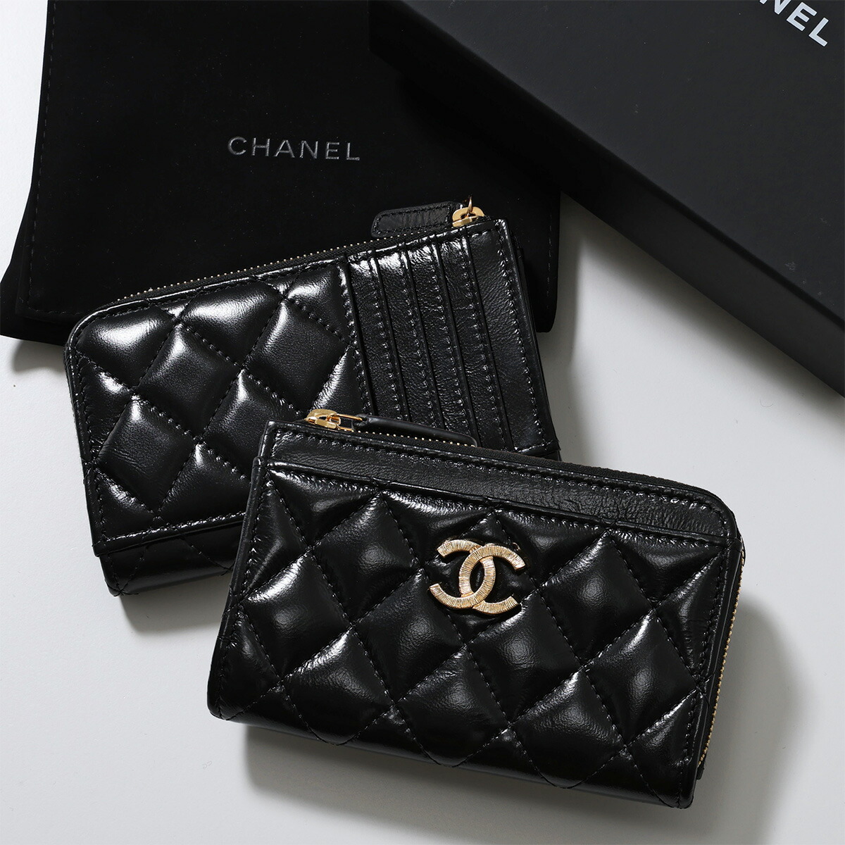シャネル　二つ折り　ケース　キャビアスキン　ブラック　ココマーク 美品】CHANEL シャネル ココマーク 二つ折りカードケース