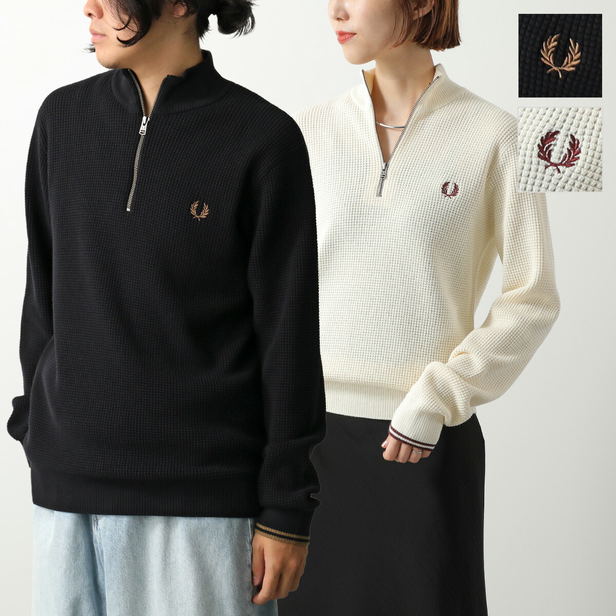 FRED PERRY フレッドペリー ジッパーセーター 新品未使用　サイズＳ Waffle Stitch Half Zip Jumper(S 102：BLACK): | FRED PERRY JAPAN