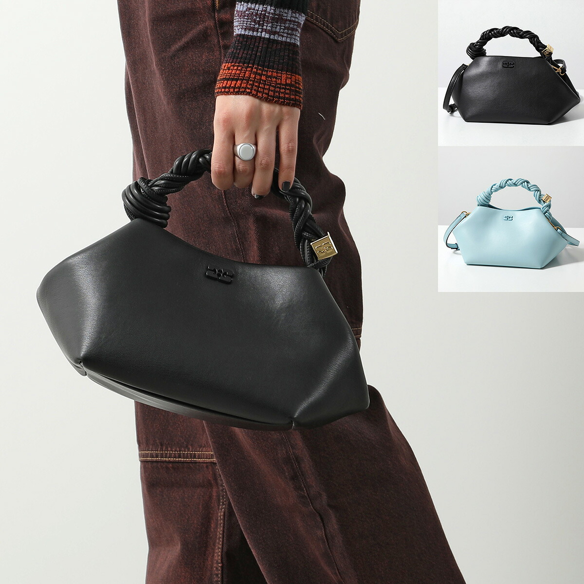 GANNI ガニー ハンドバッグ BOU BAG SMALL A5241 A5245 A6335 A5906 レディース ショルダーバッグ ブーバッグ リサイクルレザー バタフライロゴ|インポートセレクトmusee