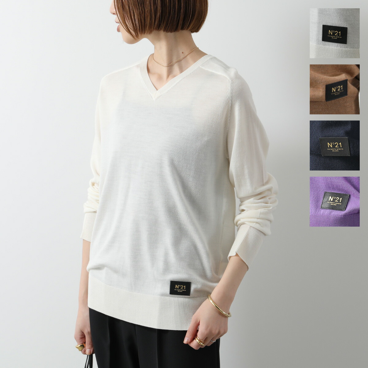 N°21 numero ventuno コットン ニット シルクレース 切り替え N°21 ヌメロヴェントゥーノ ニット トップス A019 7615 レディース