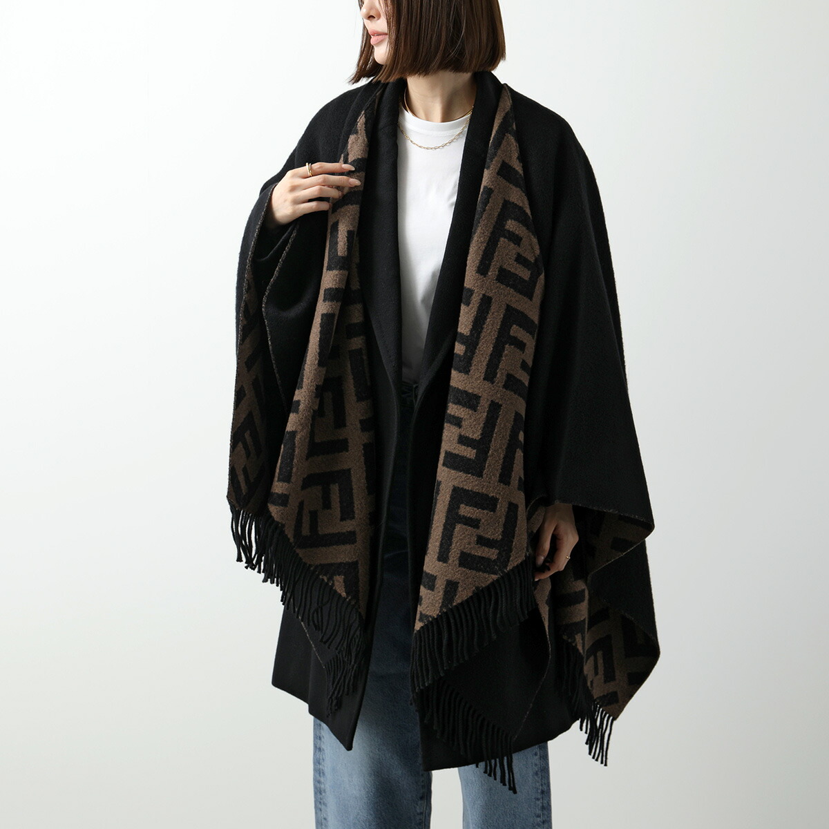 FENDI 、ポンチョ、羽織り ポンチョ ウール／シルク ブラウン | Fendi